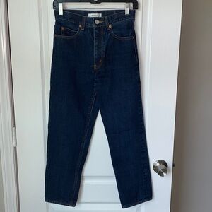 Moussy High Rise Tapered Jeans In Dark Blue‎